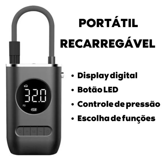 Compressor de Ar Portátil 3 EM 1, Powerbank, Lanterna e Calibrador