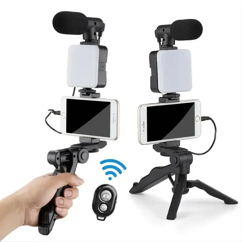 Kit de Vlog para Smartphone com Tripé, Microfone e Led