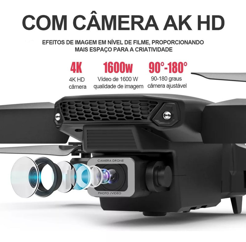 🚀Drone E99 Pro com Controle Remoto e Câmera HD + Hélices extras